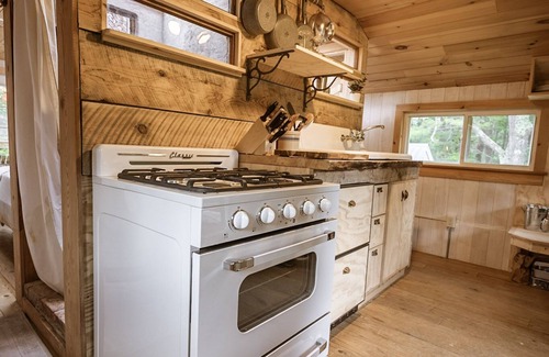 South Londonderry Cabin | Treehouse lifted up over a stocked trout pond up in the beautiful birch trees!