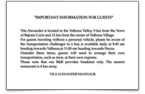 Kukes County Bed & Breakfast | Vila Alexander B&B