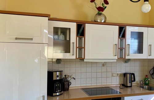 Friedrichroda Apartment | Villa Warzenburg, apartment 1 with panoramic mountain view and terrace. Vacation with a dog.