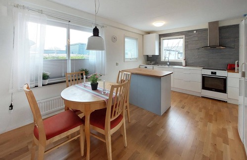 Lerberget House | Welcome to this spacious vacation home a short distance from the sea and sandy beach.