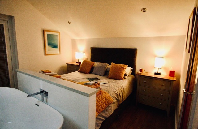 A luxury one-bedroomed chalet with sea views.