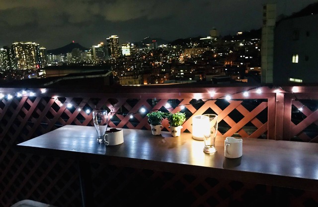Amazing view from a private rooftop on the hill of Namsan in center of seoul
