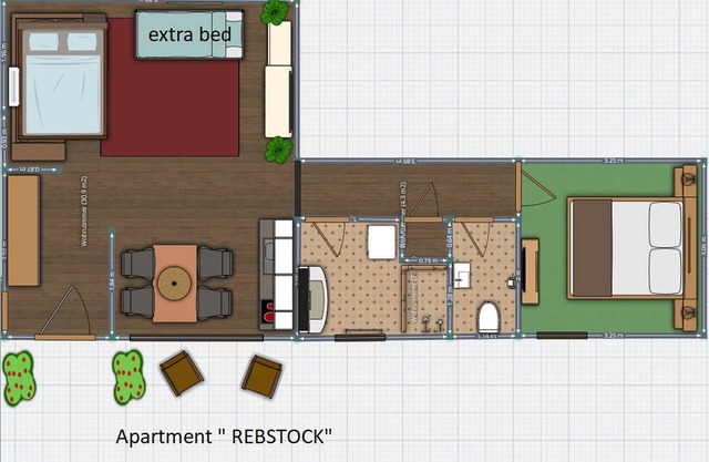 Apartment Rebstock, 64qm mit Flachbild TV und eigener Terrasse