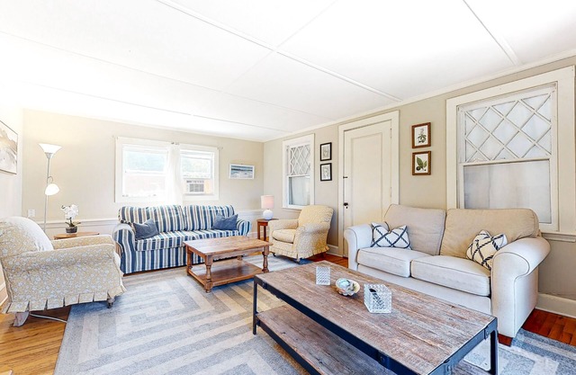 Beach-view home with beach access, deck, grill, 2 kayaks, & AC