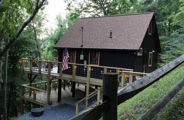 Cabin in the Blue Ridge Mountains, nestled in the tree tops overlooking a creek