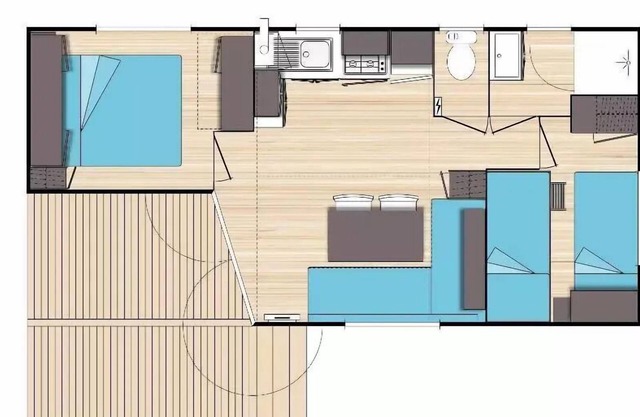 Camping Le Sous Bois * - Mobile home O'Hara 3 rooms 6 people