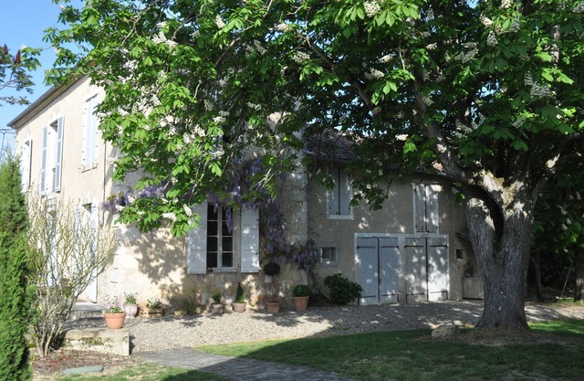 Character house in wooded park with swimming pool