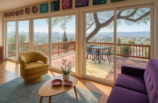 Charming Echo Park bungalow with DTLA views! Steps from Elysian Park & Dodger Stadium, this gallery & artist retreat blends vintage charm with modern comfort. Once home to painter Barbara Romain, now lovingly preserved by Boho House Collective.