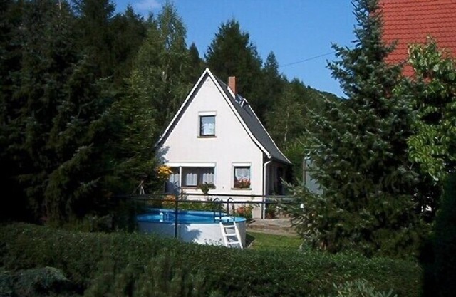 Cozy vacation home with an outdoor pool in a peaceful location by the forest
