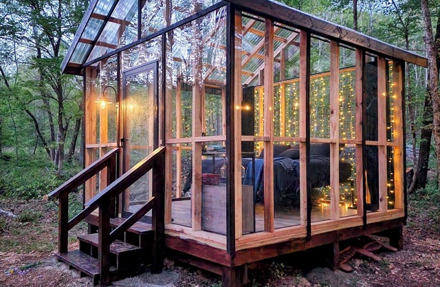 Dreamy Glass Glamping Cabin on Tree Farm Close to Town but Secluded and Private