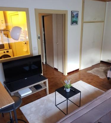 grand studio dans une résidence prive avec une cuisine et salle de bain séparé un parking gratuit et une magnifique vue sur les montagness