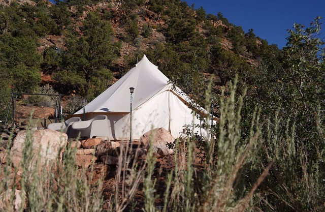 Heated/cooled king size glamping tent at Zion View Camping!
