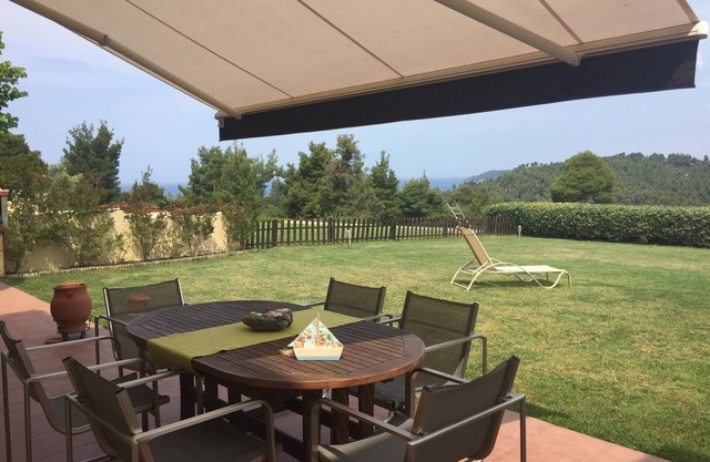 Hill summer villa is surrounded by pine tree forest. Access to private beach