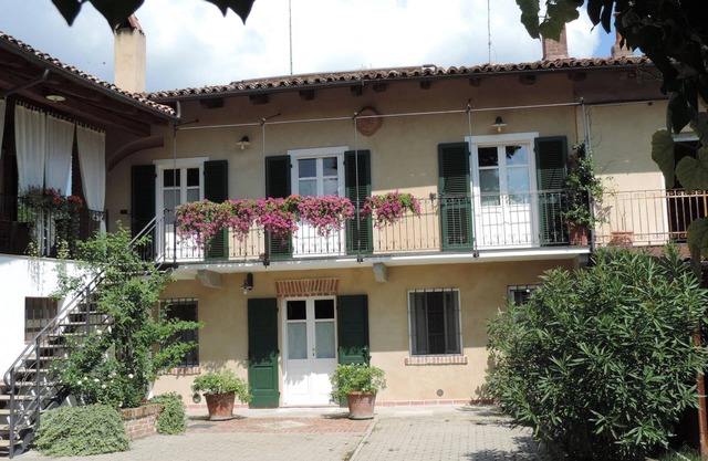 Isolated on hill, flat with terrace,garden among romanesque art,quiet,nature