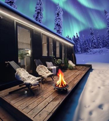 Lapland Riverside, Landscape Cabin, KUUKKELI, Ylläs, Tiny Home with Sauna, Fireplace, Terrace, BBQ, Wifi, Ski, Fishing, Pets OK