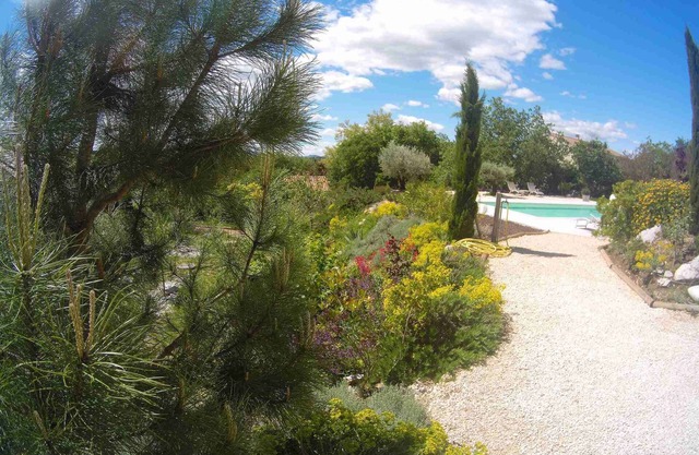 Le Mas de Molines, Gîte le Néflier, swimming pool and garden.