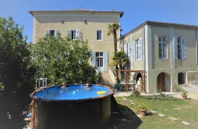 Medieval house, terrace in the sun, shady enclosed garden, swimming pool