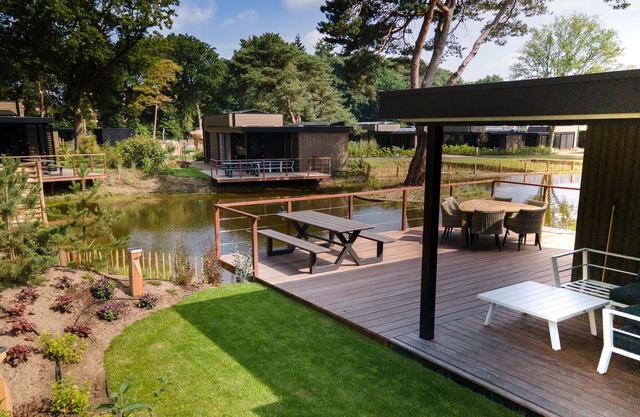 Modern lodge on the water