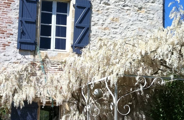 Old house in lush greenery on the road to St Cirq Lapopie