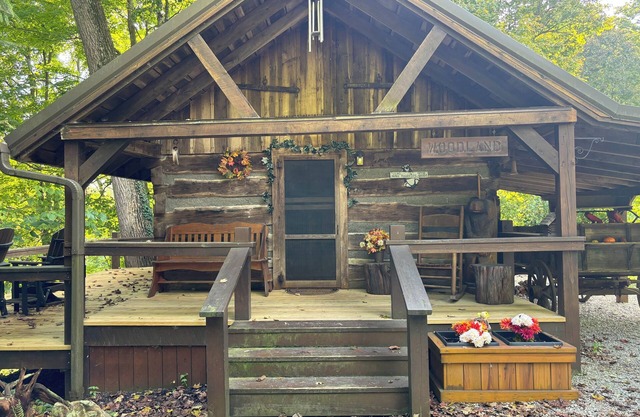 Original 1850's log cabin butted up to the Hoosier National Forest.