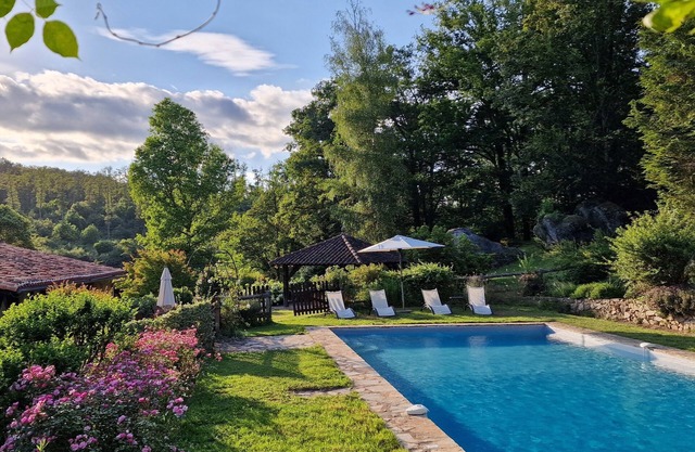 Peaceful country house with swimming pool surrounded by forest