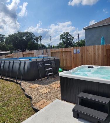 Pool house with hot tub