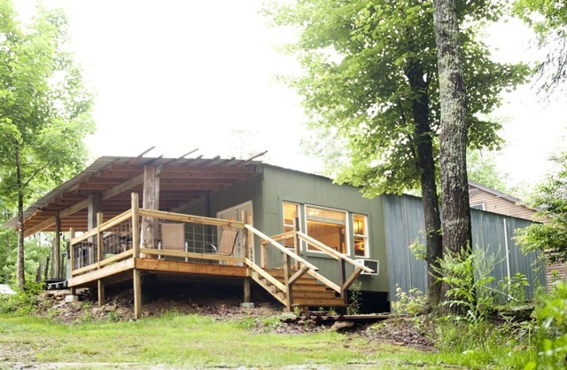 Private 50 ft waterfall. Eco-friendly, cozy shipping container cabin