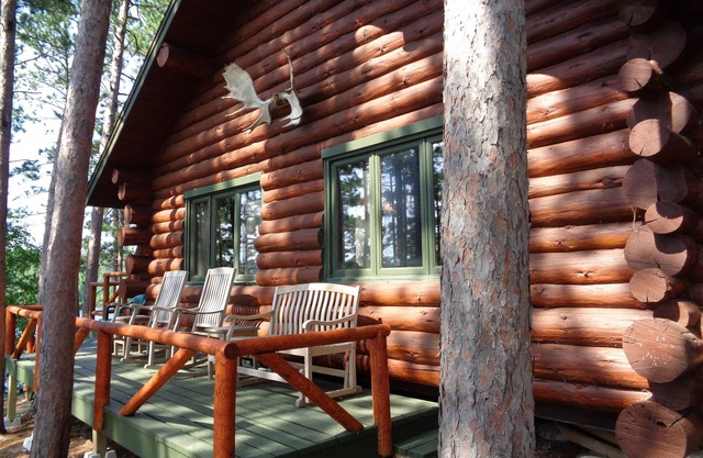 Private Island with a hand scribbed log cabin on beautiful Burntside Lake