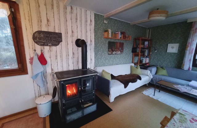Rural garden house with fireplace and natural panorama