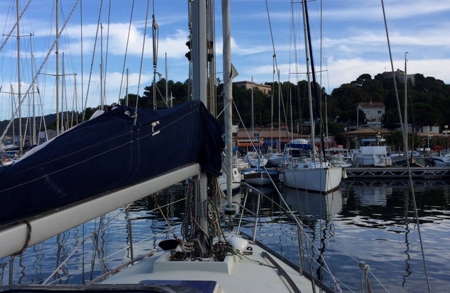 Sail boat at berth island of Porquerolles