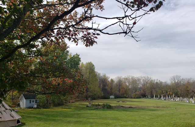 Spacious luxury tent in quiet country setting.