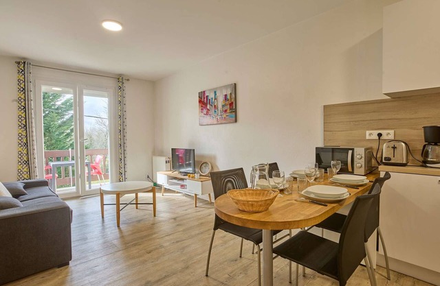 Spacious renovated T2, nature view, south balcony, Wifi, parking in Barbotan