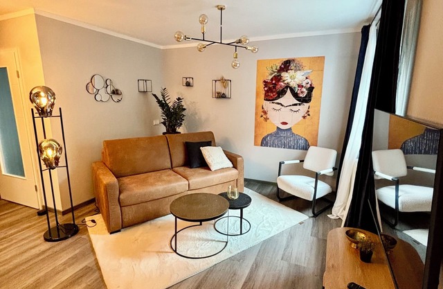 Stylish granny apartment with box-spring bed