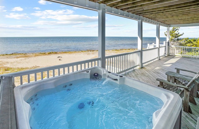SUMMER SAVINGS- Soundfront Dog Friendly Home w/Pool, Hot Tub, and Private Beach