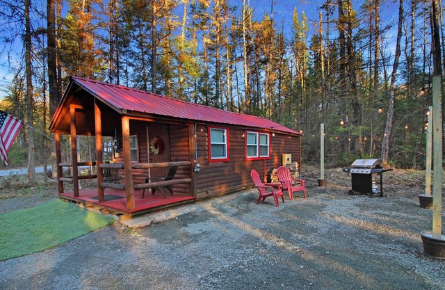 Travelers Haven: Cozy Romantic Log Cabin, Fire Pit, AC, Gas Grill, Dog Included, FAST WiFi,