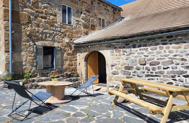 Typical restored farmhouse overlooking the Ardèche mountains