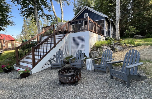 Waterfront VT Camp - enjoy coffee on the porch or cocktail by the lakeside fire