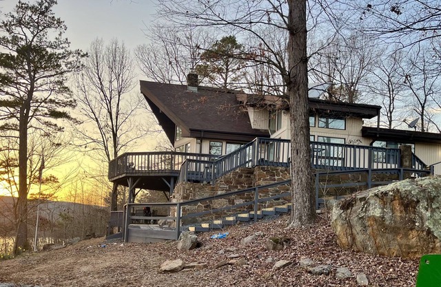 Watershed Getaway on lake, mountain behind house on property, and hiking trails