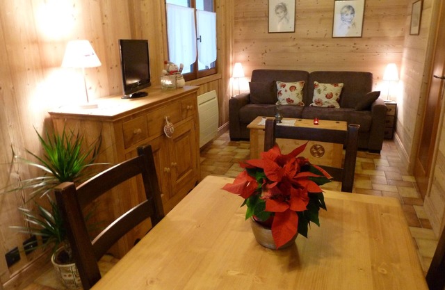 Wood interior studio overlooking Mont Blanc