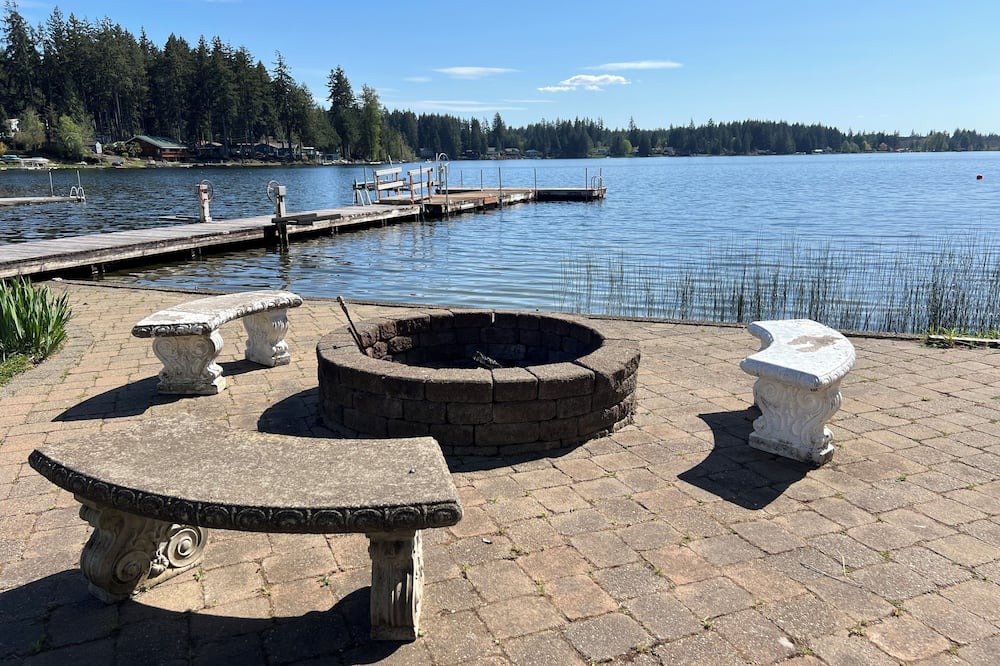 Shelton House | Lakefront property, beautiful view with steps into water, large private dock.