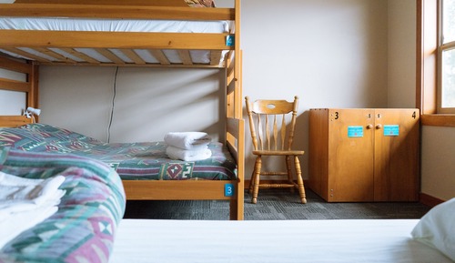 Private room with 4 single beds and shared bathrooms