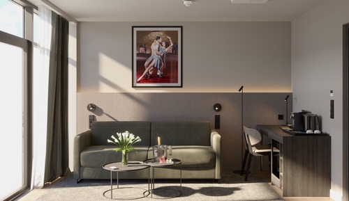Family Room with Sofa and Balcony