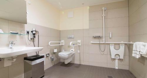 Business Single Room with Roll-In Shower and Adjustable Shower Chair - Mobility Accessible