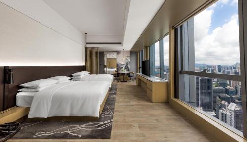 Larger Double Room with Two Double Beds and City View