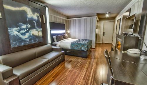 Modern room, 1 Queen bed and 1 Queen Murphy bed with Fireplace - Interior View